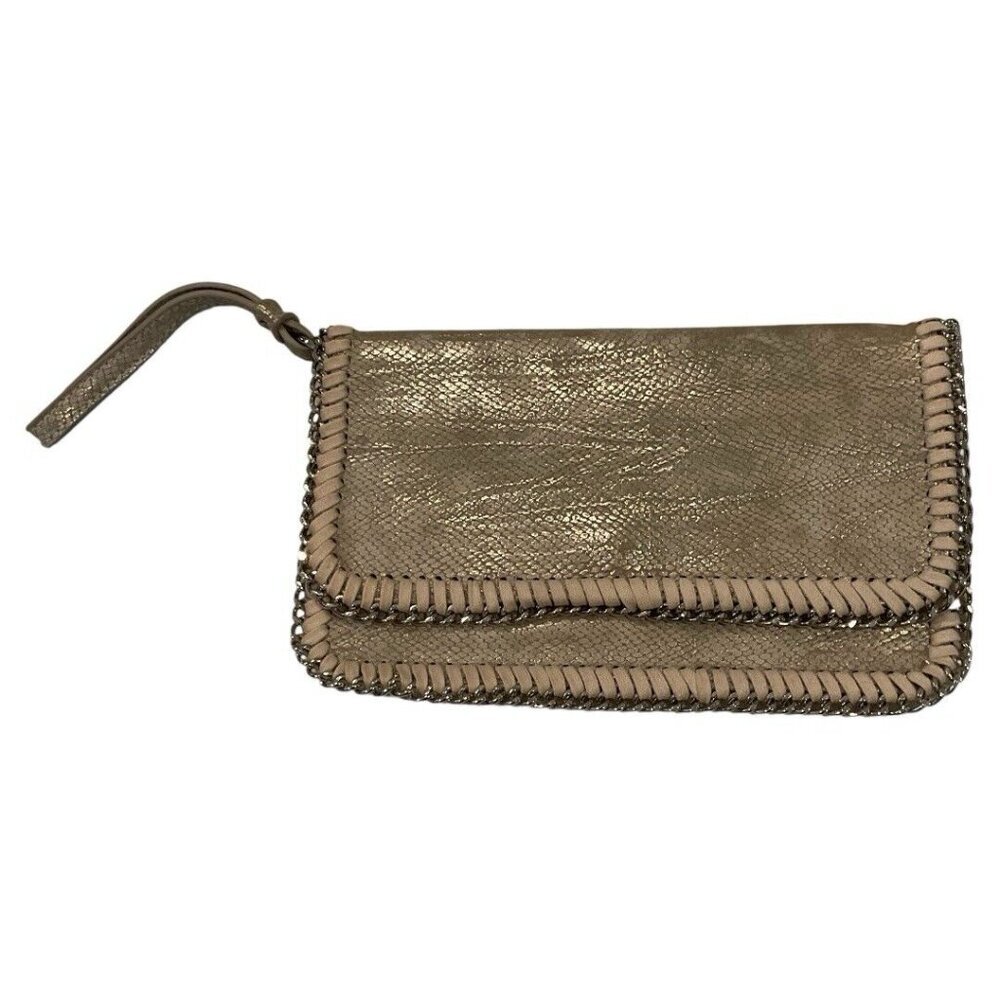 Inzi gold leather snake skin wristlet clutch envelope Silver Chain Accent Purse
